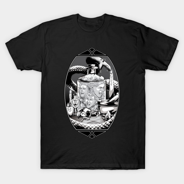 Bottled Up - Black & White T-Shirt by redappletees